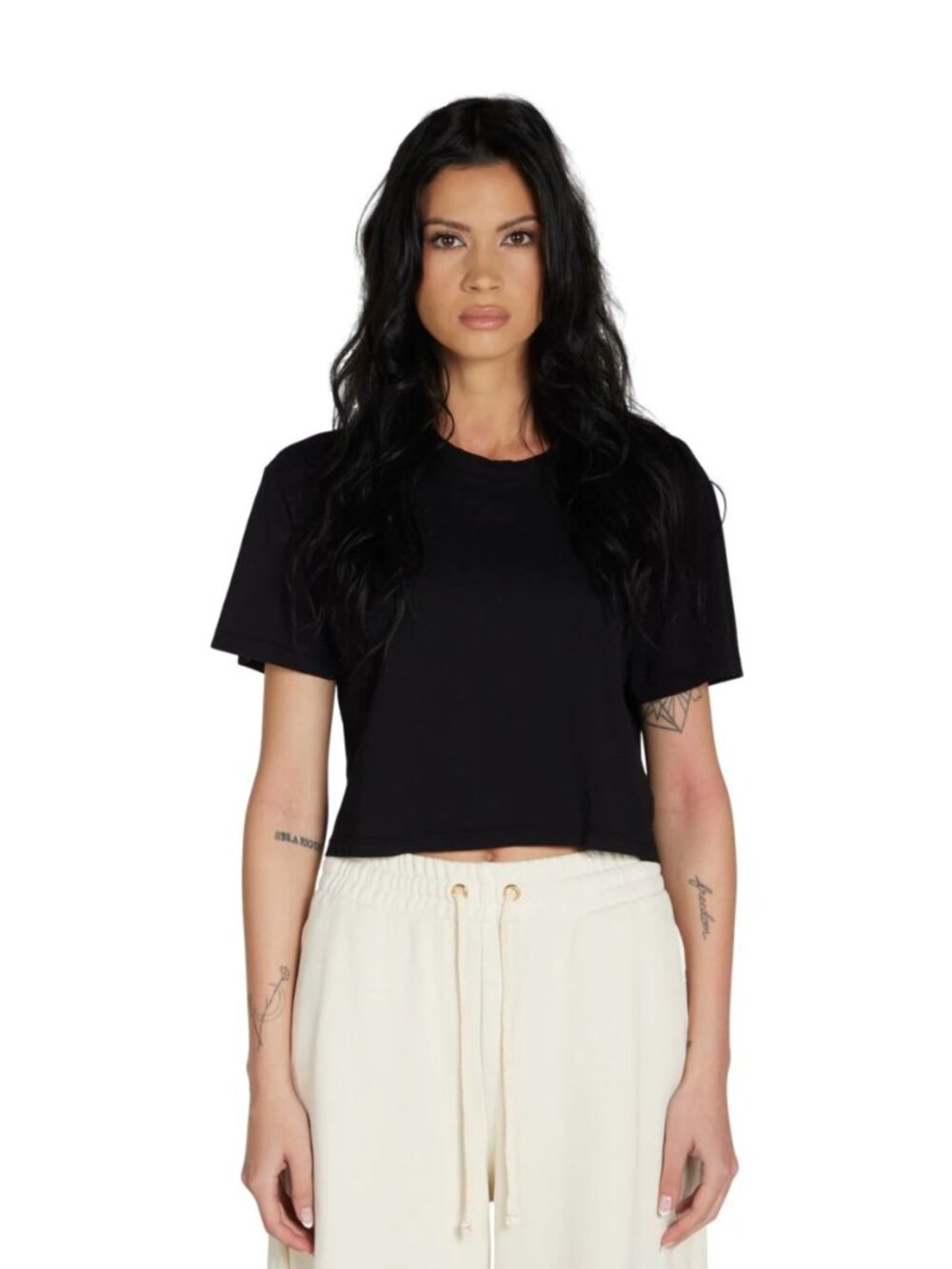 LES TIEN May Crop Tee Black Cotton T-Shirt L